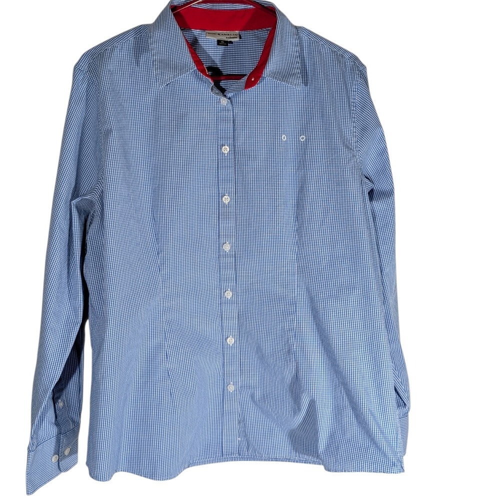 Cintas Work Shirt Doc and Amelia Blue Check Button Up Long Sleeve Womens XL